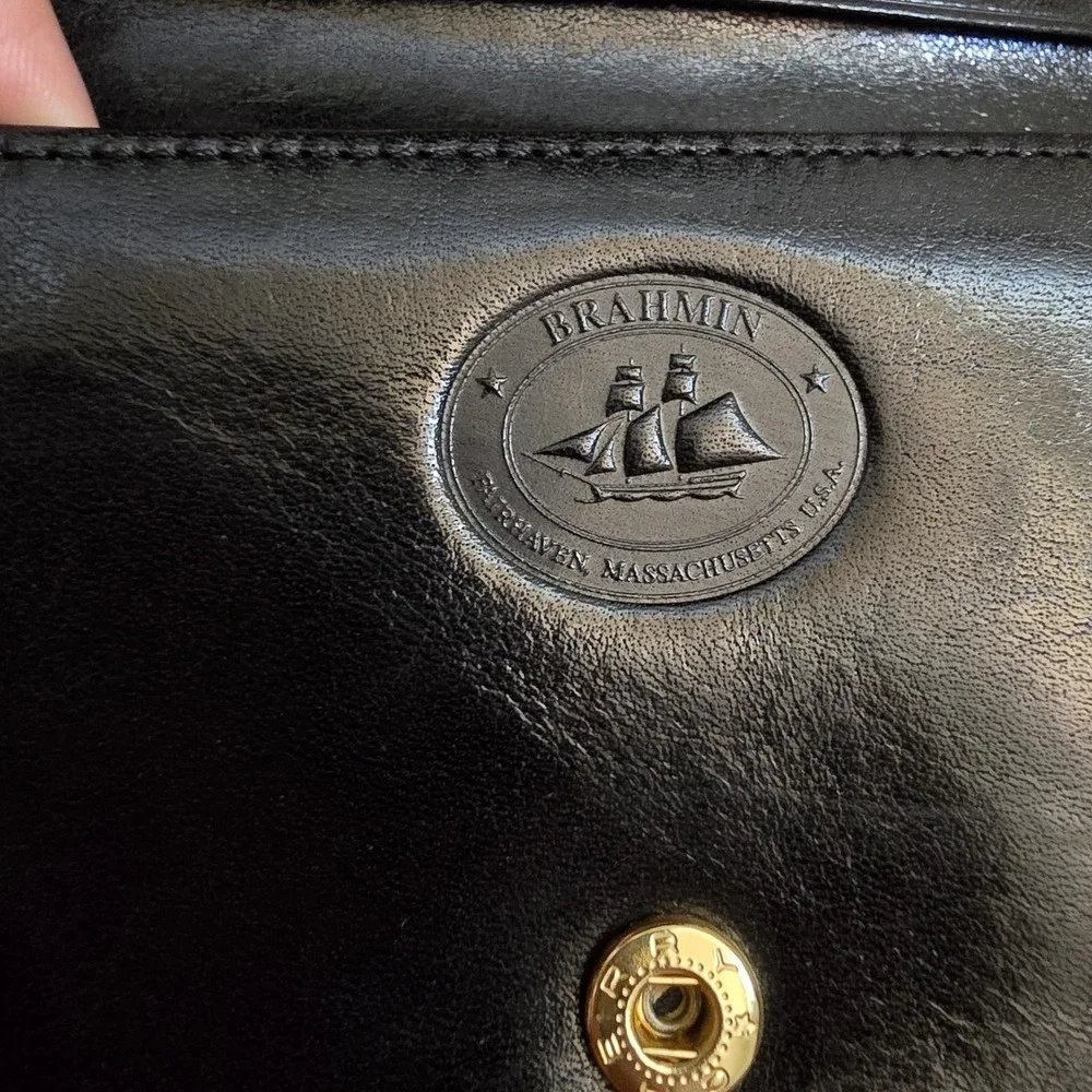Brahmin Black Leather Compact Tri Fold Wallet Crocodile Embossed Multi Card NWOT